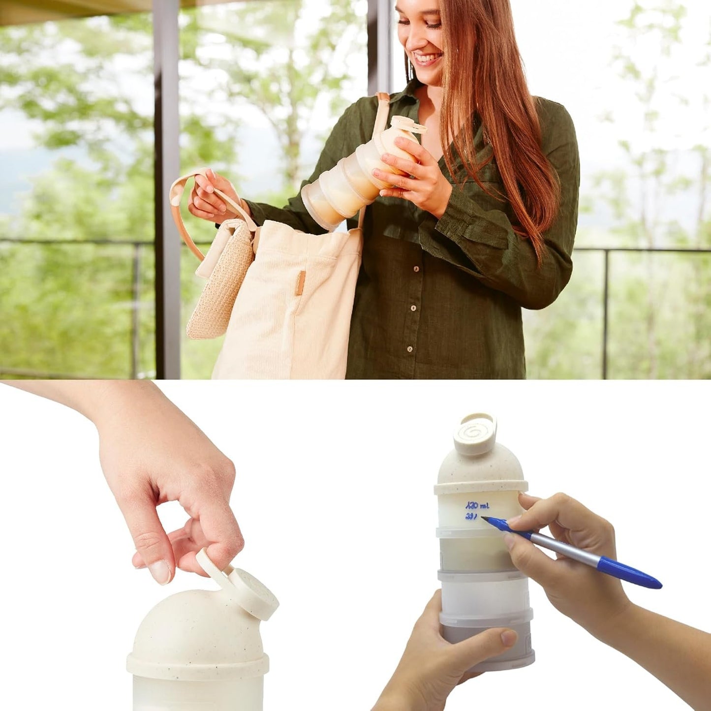 Babymoov Babydose Formula Dispenser On-the-Go, BPA-Free Baby Formula and Snack Container, Travel Essential, 4 Airtight Compartments, XL Capacity, Ergonomic, Dishwasher-Safe, Made in France, Beige