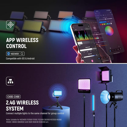 NEEWER 12W RGB Video Light, On Camera LED Panel Key Lighting for Streaming Selfie, 2500K-10000K CRI97+ App/2.4G Control 4300mAh Battery Desk Tripod Stand for Vlogging Video Recording Podcast, SL90