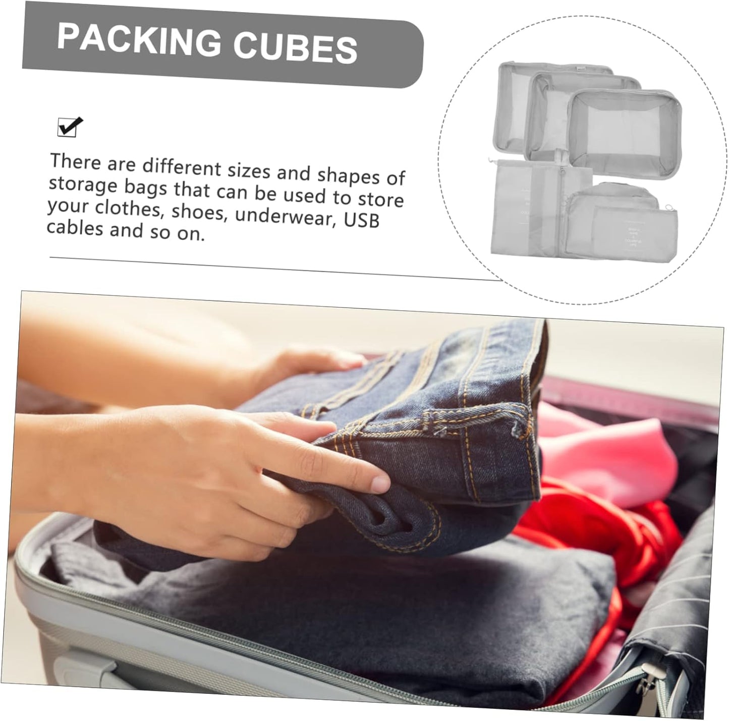 WESIEVYA 7pc Travel Packing Cubes Luggage Organizer Bag Set for Clothing Shoes Toiletries Home Organization Fade-resistant