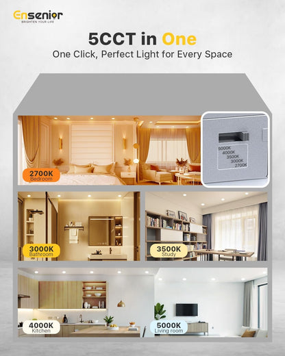 Ensenior 12 Pack 6 Inch LED Recessed Ceiling Light, Dimmable, 2700K-5000K 5CCT, 1200LM 12W 120V, High Brightness Canless Wafer Downlight - ETL&FCC&IC