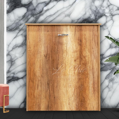 LE CHIC ARREDAMENTI Concealed Single Bed Cabinet, High Density Mattress H 10 cm, Includes Orthopaedic Slatted Base, Roll-In Structure with Wheels, Tobacco Oak Finish