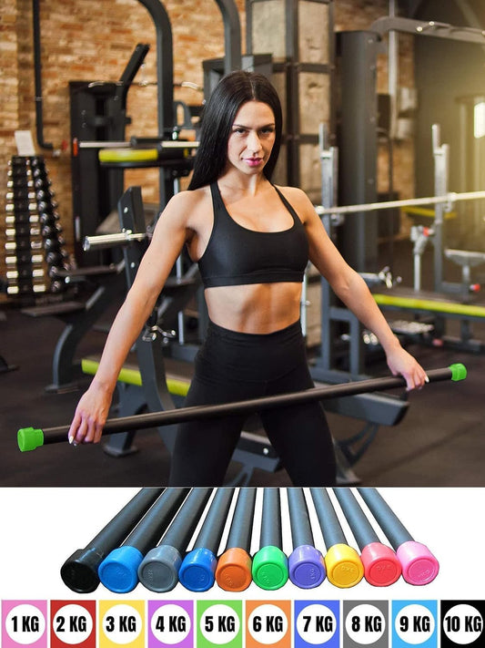 Weighted Workout Gym Bar, Aerobics Bar, Solid Steel Padded Fitness Body Bar - Training Exercise Equipment Gear
