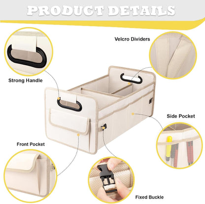 JiatuA Car Trunk Organizer, Car Organizers and Storage Collapsible Multi Compartment Container Box, Adjustable Car Accessories for SUV Sedan Truck, Standard Size, Beige