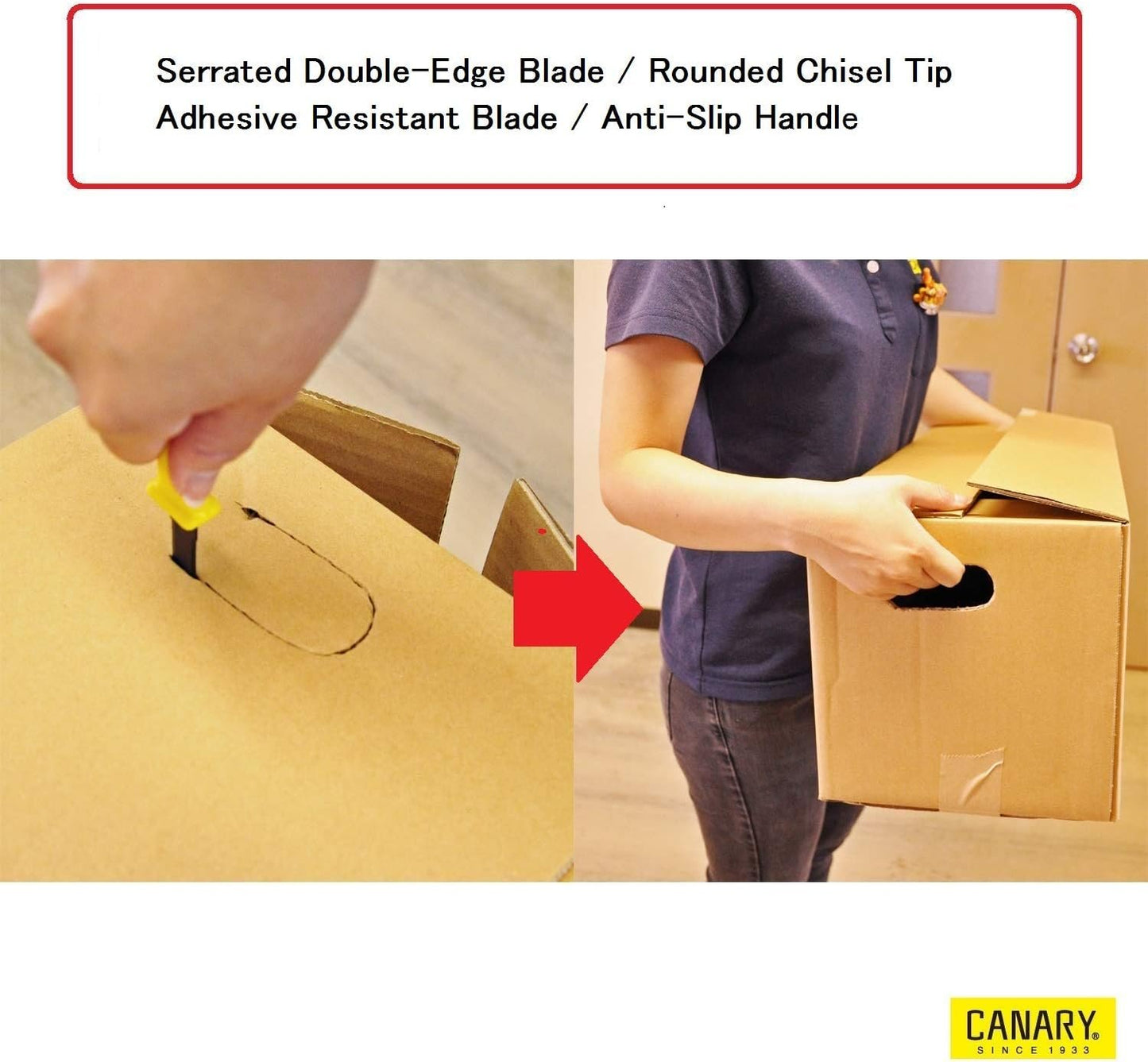 CANARY Corrugated Cardboard Cutter Dan Chan, Safety Box Cutter Knife [Non-Stick Fluorine Coating Blade], Made in Japan, Yellow (DC-190F-1) (Bulk 3 pcs)