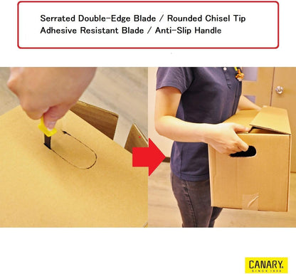 CANARY Corrugated Cardboard Cutter Dan Chan, Safety Box Cutter Knife [Non-Stick Fluorine Coating Blade], Made in Japan, Yellow (DC-190F-1) (Bulk 3 pcs)