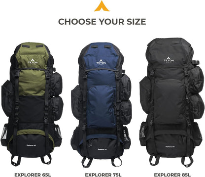 TETON Sports Explorer Backpack Full Internal Frame - Adjustable Backpacking Travel Gear - Water-Repellant Rainfly Cover, Sleeping Bag & 3-Liter Hydration Bladder Pack Storage