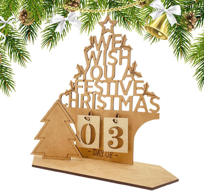 Calendario natalizio per conto alla rovescia – 2025 a forma di casa calendario dell'Avvento natalizio cartello in legno – design cavo in legno invernale ornamento da scrivania per fattoria