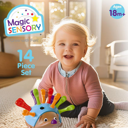 Magic Sensory Echidna Hedgehog Toy â€“ Montessori STEM Fine Motor Skills & Counting Baby Toy â€“ Interactive Educational Colour Sorting Sensory Toys for Toddlers 1-3 â€“ 14 Piece Set