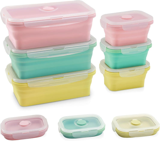 Collapsible Silicone Food Storage Containers with Lids, 6 Pack Reusable Collapsible Bowls, Silicone Lunch Box Set Food Containers for Meal Prep, Travel, Camping & Leftovers