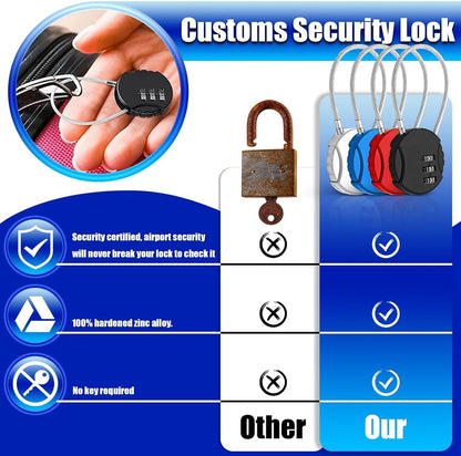 Wire Rope Lock, Mini Code Lock, Wire Rope Padlock for Luggage, Jewelry Box, Backpack, Gym Locker (90 * 37 * 9mm 4 Color, Pack, 2)