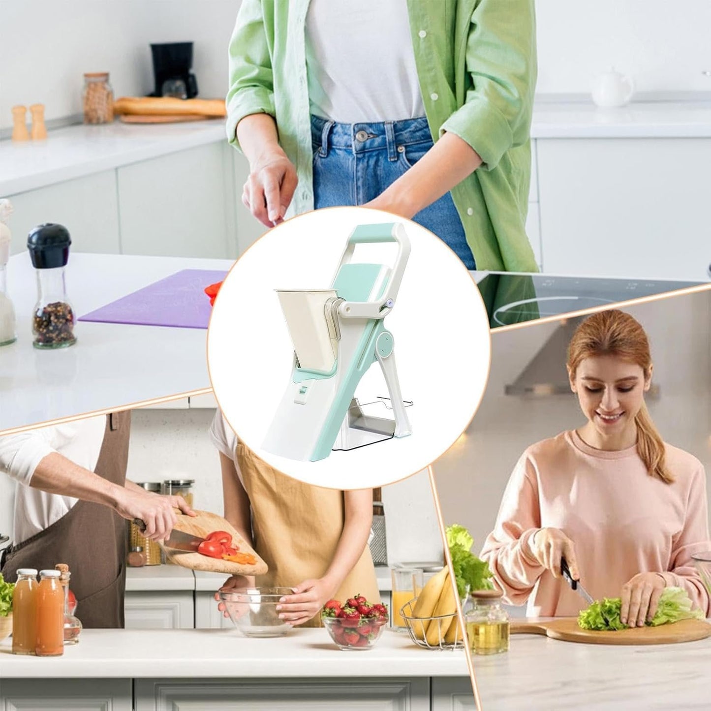 Cucumber Slicer - Food Cutter Slicer,5-in-1 Adjustable Kitchen Tools for Home Cutting Slicing Cooking Shredding Vegetable Fruit Salad Prep