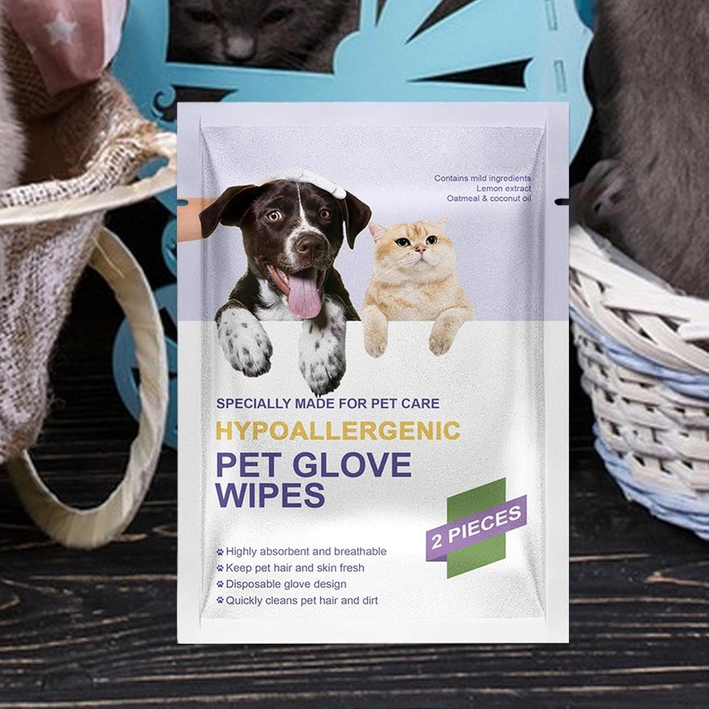 Dog Wipe Gloves | Dog Glove Wipes,Nourishing Waterless Portable Grooming Tool for Daily Routines Hygiene Home Cleanliness Bathing Puppies Kittens Removing Shedding Hair