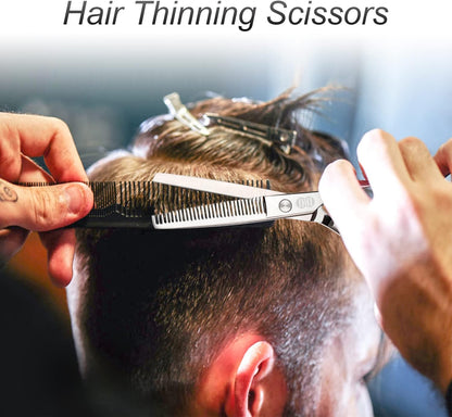 Hair Cutting Scissors Shears Set, CIICII Professional Hairdressing Scissors Kit (Hair Beard Trimming Shaping Grooming Thinning Shears) for Men Women Pets Home Salon Barber Cutting Kit (Silver)