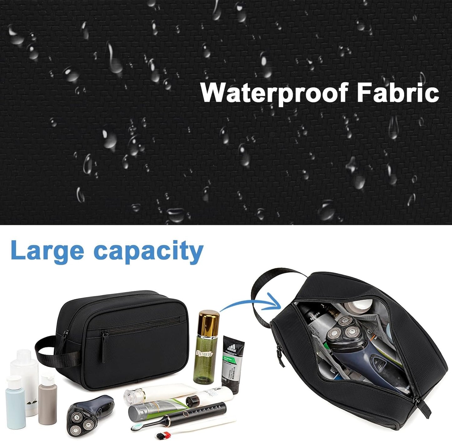 Travel Toiletry Bag for Men Women,Toiletries Dopp Fit, Water Resistant Shaving Bags,Small Bathroom Hygiene Organizer Pouch, Black, Toiletry Bag