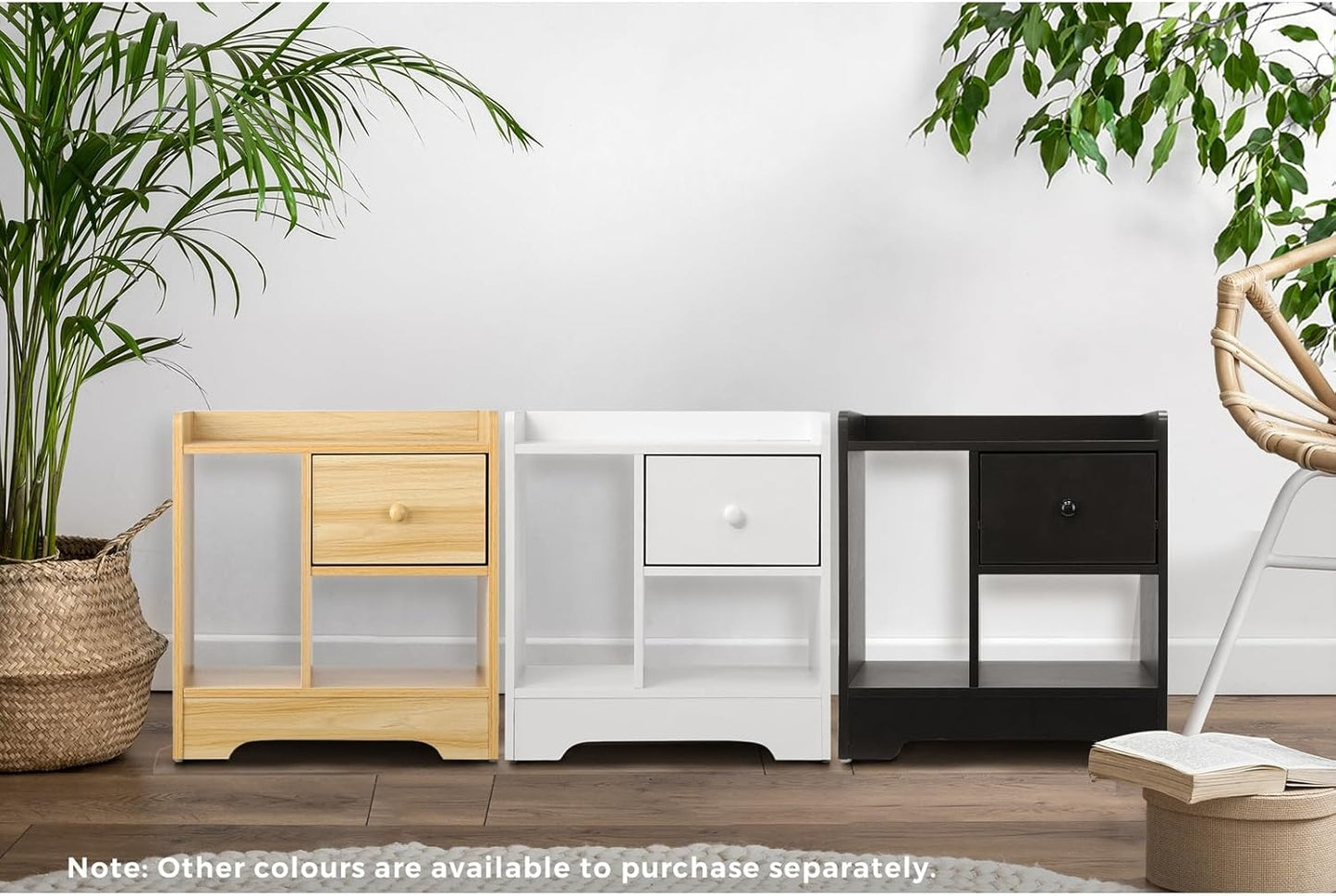 Oikiture Bedside Table with Drawer and Storage Space Side Table Nightstand Home Bedroom Furniture Black