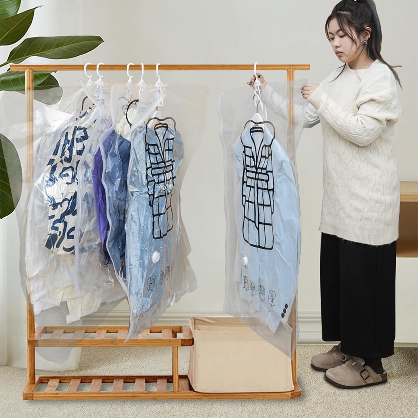 6 Pack Hanging Vacuum Storage Bag 27.5x51.1inch Vacuum Sealer Bags Storage Clothes Vacuum Packing Bags for Travel Hanging Storage,Reusable Space Saver Bags for Suits