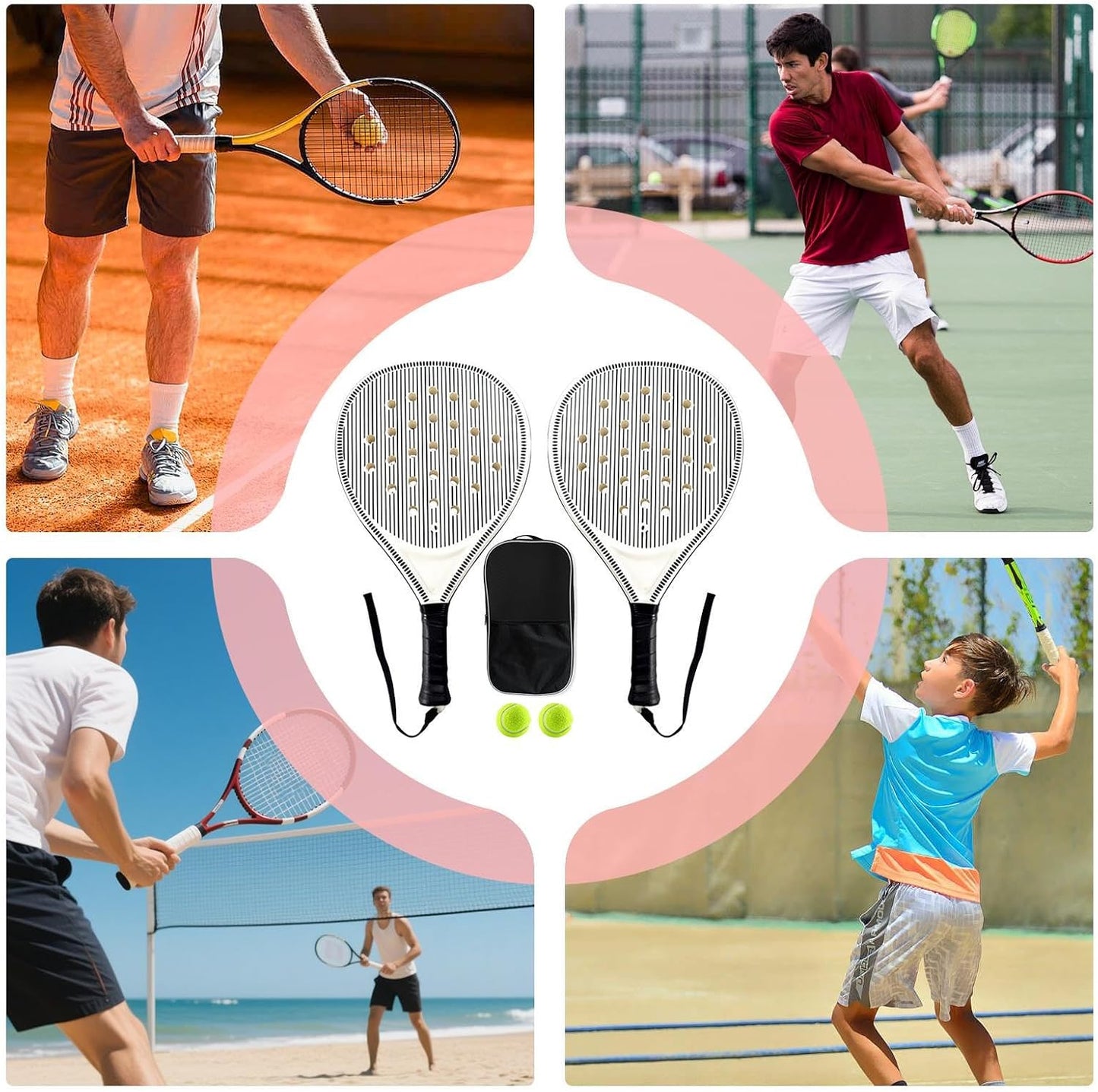 Paddle Tennis Racquets, Lightweight Tennis Paddle Racket, Convenient Sports Gear, Ergonomic Sturdy Grip Handle for Outdoor Travel Training Use, Carbon Fiber + Foam