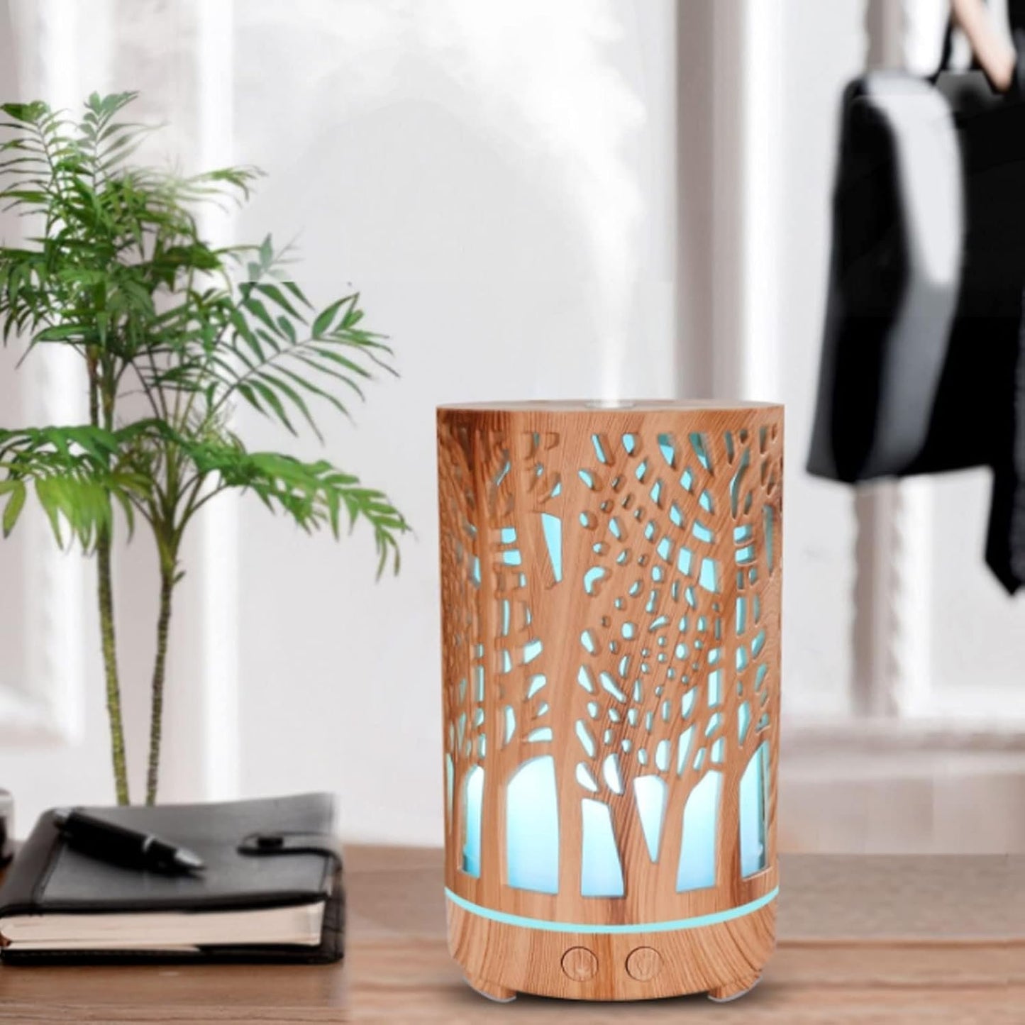 200ml Essential Oil Diffuser, Remote Control Wood Grain Air Aroma Diffuser, Fragrant Oil Humidifier Vaporizer with 7 LED Color Light for Home (US-Wooden)