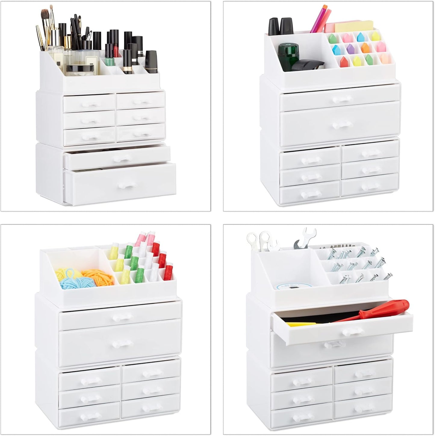 Relaxdays Make-Up Organiser with Drawers, Make-Up Holder and Accessories, Acrylic, Transparent