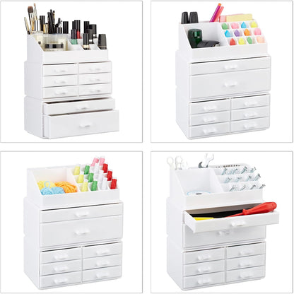Relaxdays Make-Up Organiser with Drawers, Make-Up Holder and Accessories, Acrylic, Transparent