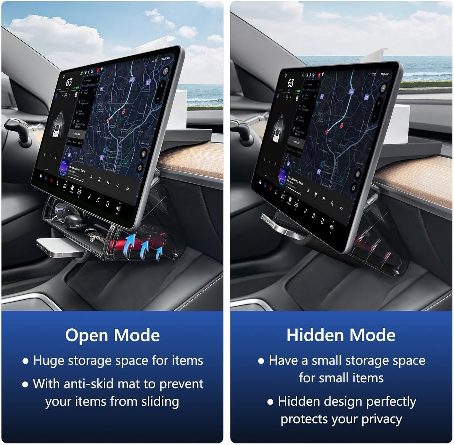 Car Center Console Organizer for Tesla Model 3 Model Y, Magnetic Tray Under Screen Storage Box Dashboard Holder for Tesla Interior Accessories