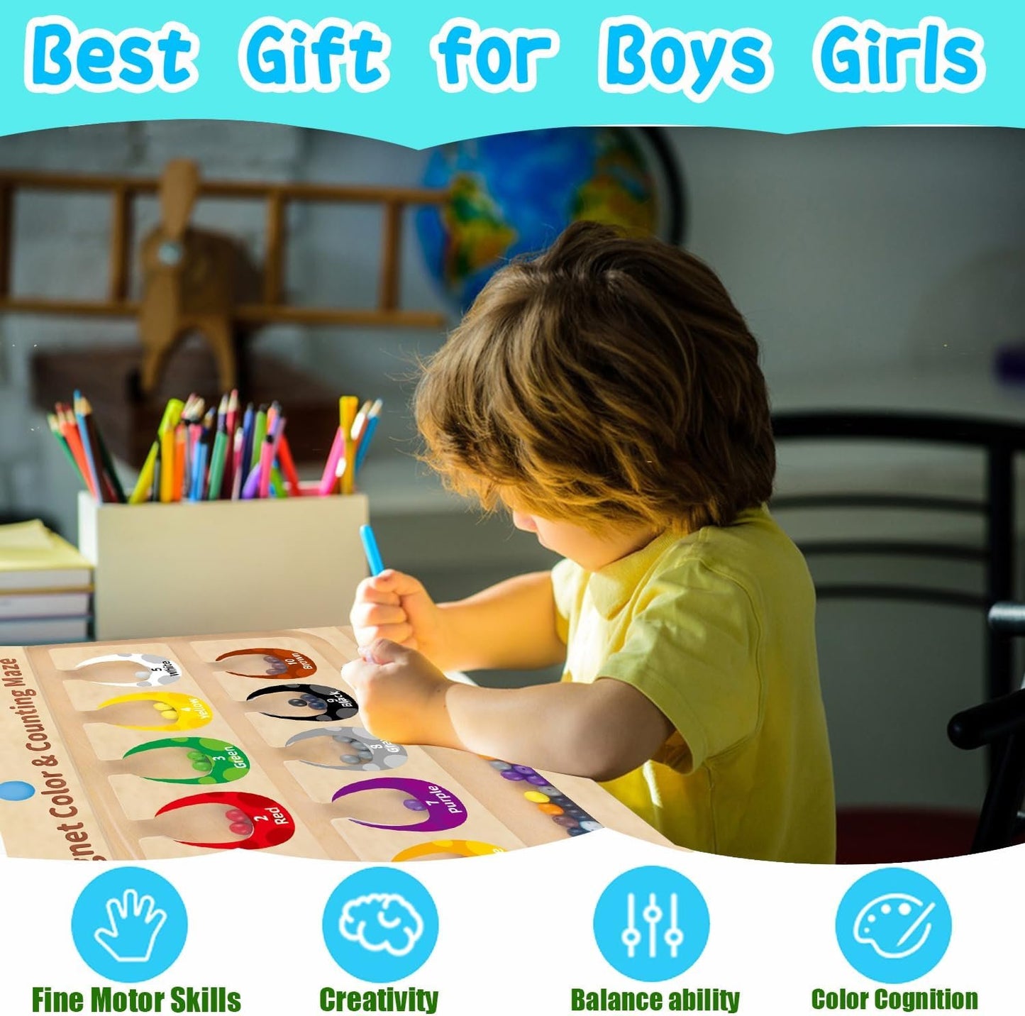 Montessori Magnetic Color and Number Maze, Wooden Puzzle Activity Board, Wooden Magnetic Tracing Board for Kids,Learning and Educational Birthday Gifts for Kids Girl and Boy 3-5 Years Old