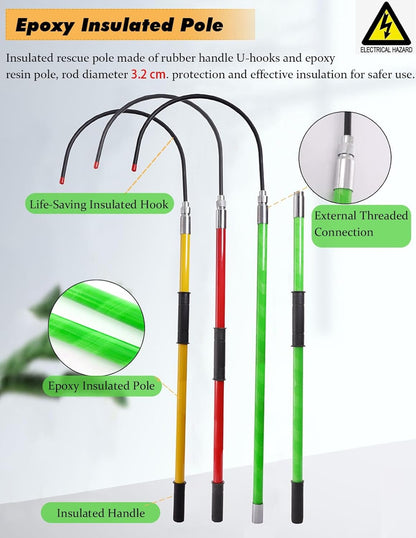 Insulated Handle Rescue Hook 3 5 Foot 6 10 Ft High Voltage Insulated Life Hook, Anti-electrocution Body Rescue Hook for Aerial Work/Electric Vehicles - Electrical Safety Emergency Life-Saving Tools(Re
