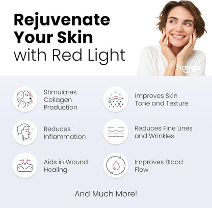 hooga Red Light Therapy LED Mask, Tri Chip LEDs, 630nm and 660nm Red, 850nm Near Infrared, Adjustable, Comfortable, USB Type-C Rechargeable for Wellness and Anti-Aging