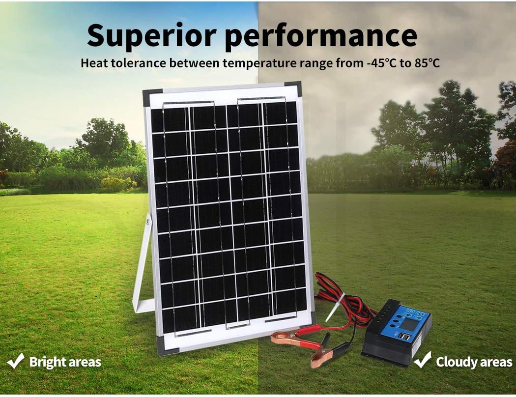 12V 10W Solar Panel Kit Mono Caravan Folding Camping Charging Controller Kits