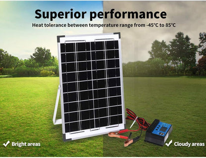 12V 10W Solar Panel Kit Mono Caravan Folding Camping Charging Controller Kits