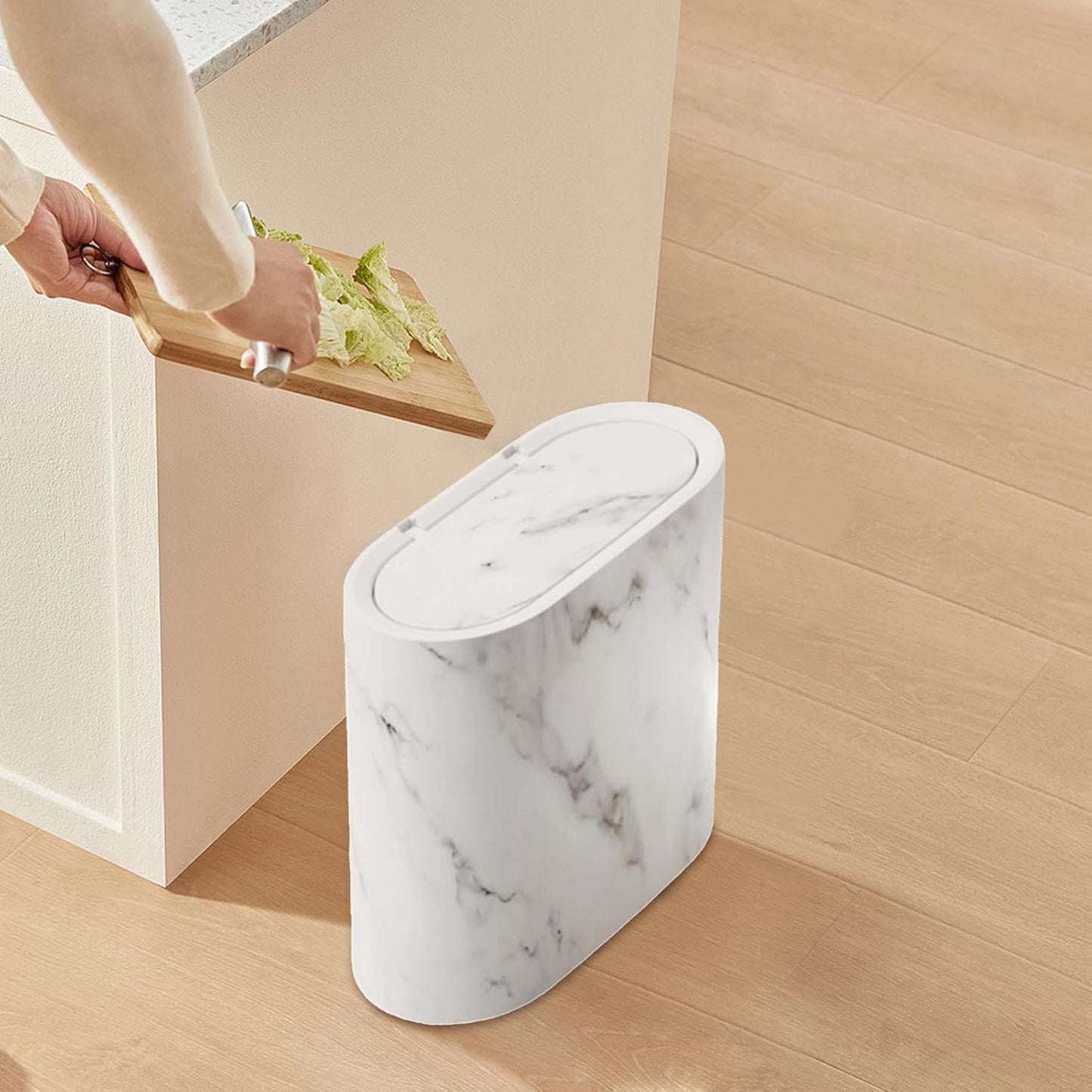 Small Bathroom Trash Can,Space-Saving Trash Can with Lid Bathroom | Compact Dustbin Lidded Waste Basket for Indoor Kitchen Toilet Home Bedroom Laundry