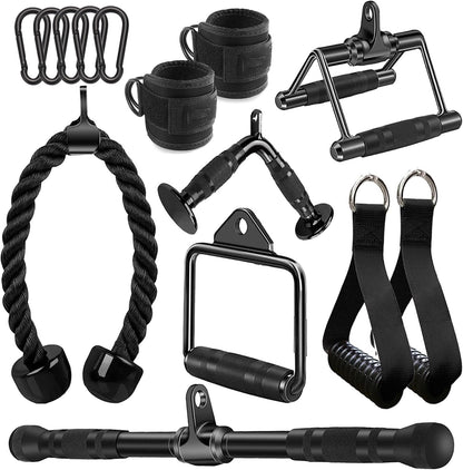 WNOEY Cable Machine Accessories, Cable Rowing Machine Handle Attachments, LAT Pull Down Attachment. Multi-Option: Double D Handle, V-Shaped Bar, Tricep Rope, Rotating Straight Bar