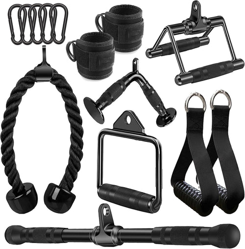 WNOEY Cable Machine Accessories, Cable Rowing Machine Handle Attachments, LAT Pull Down Attachment. Multi-Option: Double D Handle, V-Shaped Bar, Tricep Rope, Rotating Straight Bar