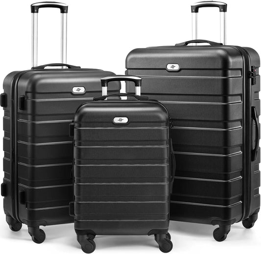Suitour Luggage Sets 3 Piece, Hardside Lightweight Suitcase Sets with Spinner Wheels,TSA Lock,20/24/28 inches Travel Luggage Black…