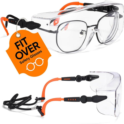 SAFEYEAR Schutzbrille fÃ¼r BrillentrÃ¤ger-SG009,Ausgestattet mit Anti-Kratzer und Anti-Fog Linsen UV400-Schutz,CE EN166-Zertifizierungï¼ŒMit Seitenschutz, umlaufender Brille, verstellbaren Brillenbeinen