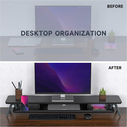 Fenge Dual Monitor Stand, Monitor Stands Riser for 2 monitors, 42.5 Inch Wood Desk Shelf with Storage Organizer and Cable Management for Office Desk Accessories (Black, 42.5Inch)