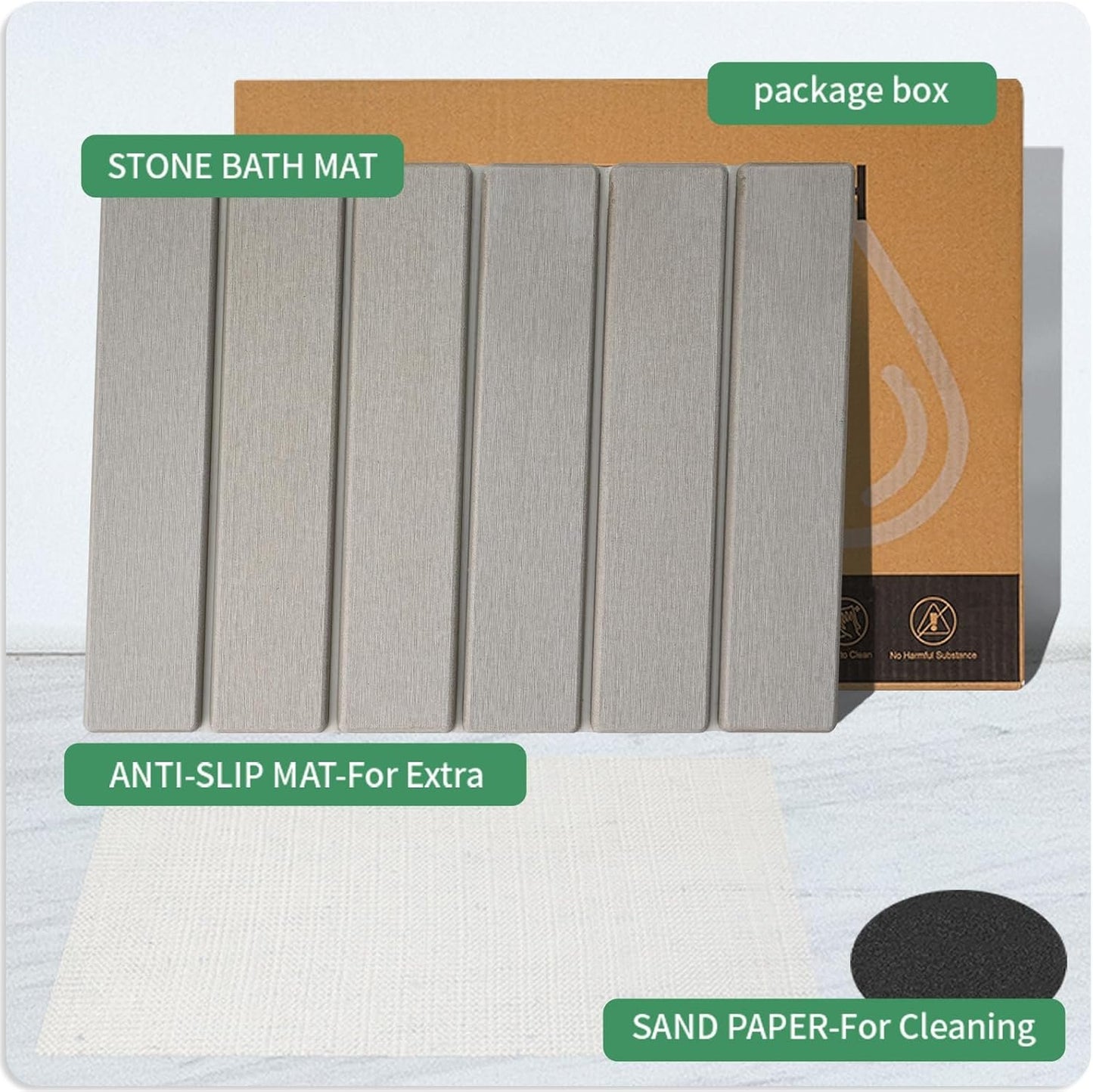 Foldable Grey Stone Drying Mat for Kitchen Counter - Extra Absorbent 16x12inch Dish Quick Dry Mat with Non-slip Diatomaceous Earth Surface