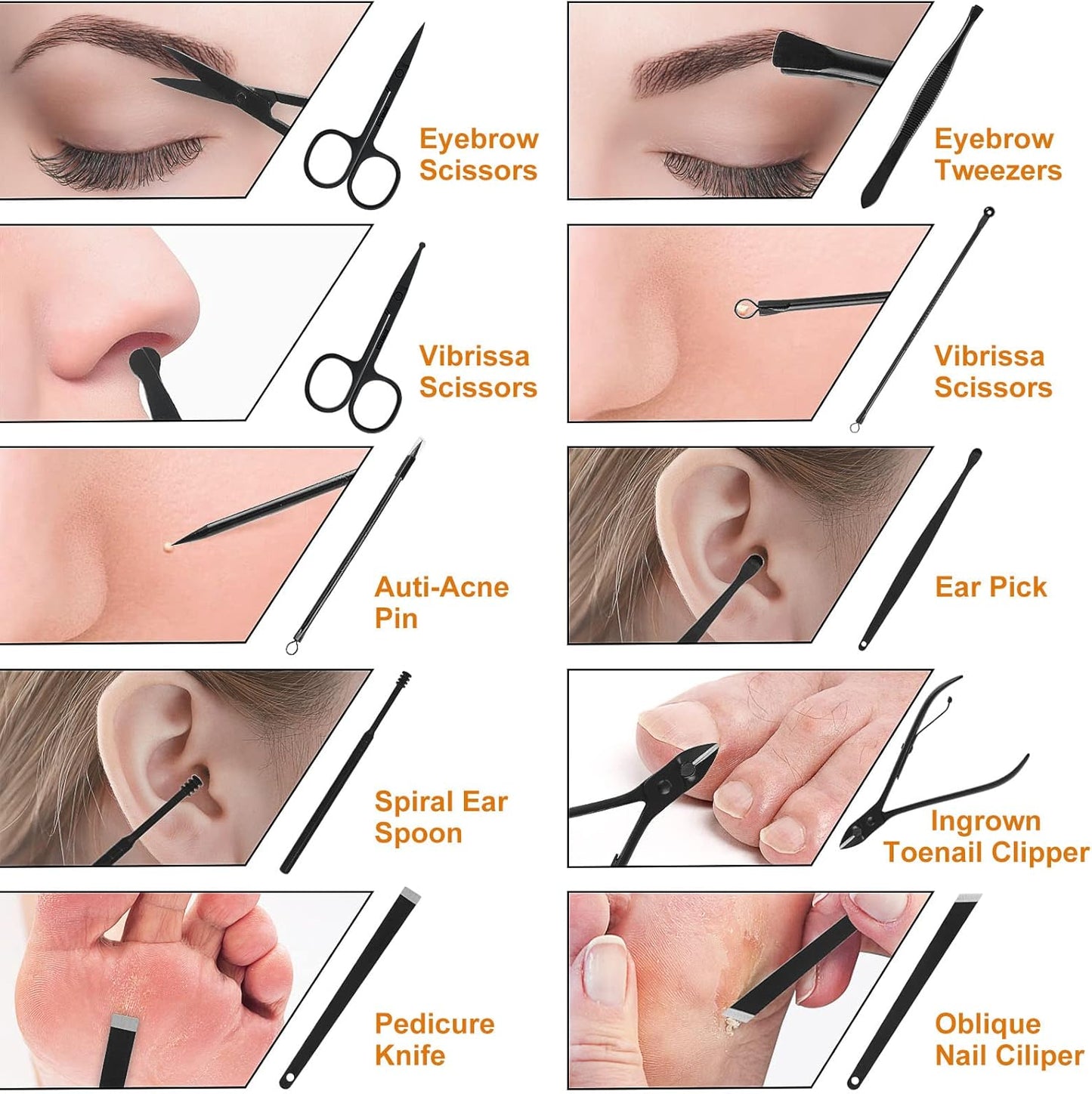 Manicure Set, 18 in 1 Professional Pedicure Kit Stainless Steel Personal Care Nail kit Manicure Portable Nail Clipper Set Tools with Travel Case(Black)