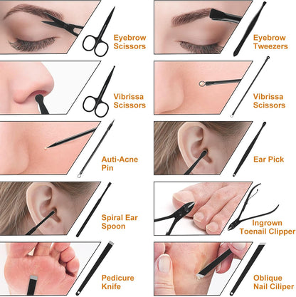 Manicure Set, 18 in 1 Professional Pedicure Kit Stainless Steel Personal Care Nail kit Manicure Portable Nail Clipper Set Tools with Travel Case(Black)