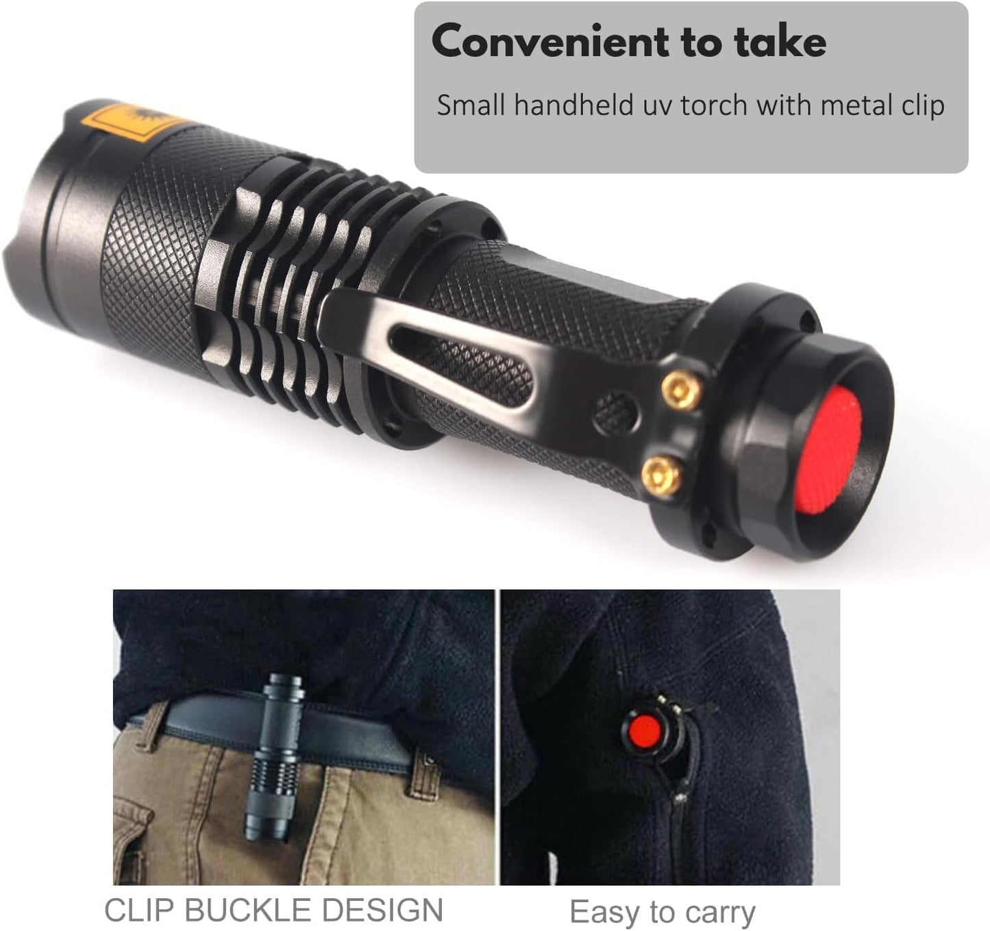 UV Torch,T Tersely UV Light Ultraviolet LED Flashlight Blacklight Portable Flashlight Torches 395nm LED Black Light Mini Flashlights Detector Zoomable with Clip SK68(AA Batteries Not Included)