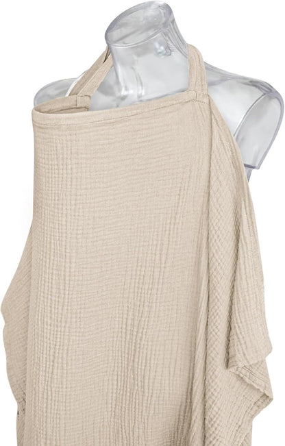 Konssy Muslin Nursing Cover for Baby Breastfeeding, Breathable 100% Cotton Breastfeeding Cover with Rigid Hoop for Mother Nursing Apron, Multi-use Carseat Canopy