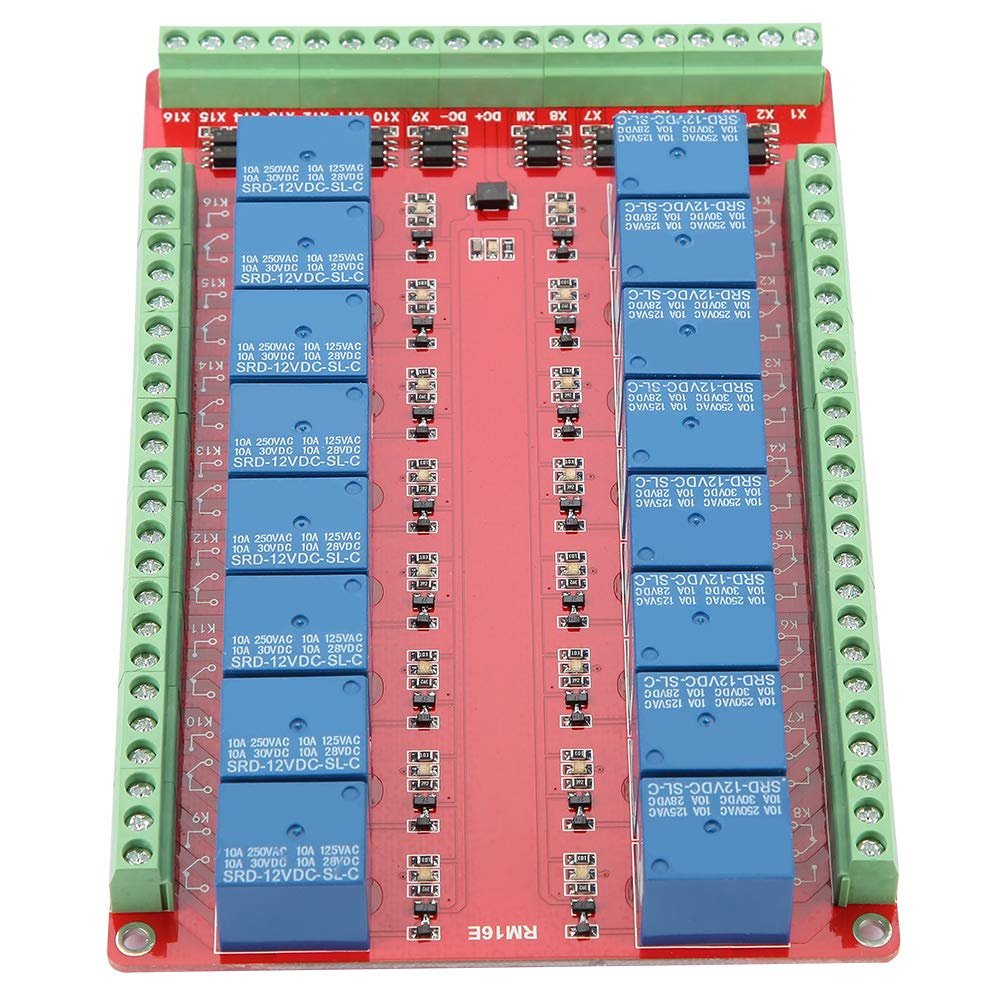 16 Channel Relay Module High/Low Level DC 5/12/24V Isolated Type for Home Automation (DC12V)