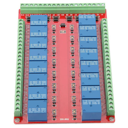 16 Channel Relay Module High/Low Level DC 5/12/24V Isolated Type for Home Automation (DC12V)