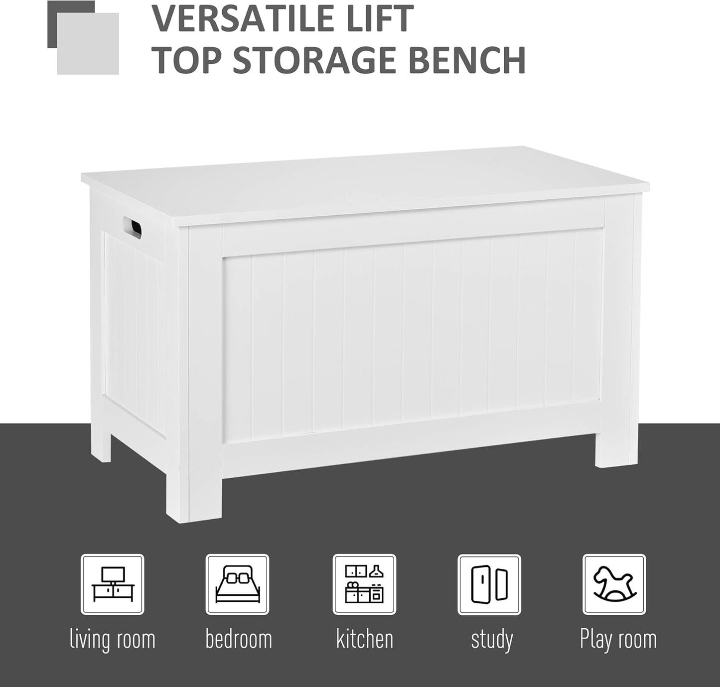 HOMCOM Storage Chest, Modern Storage Trunk with 2 Safety Hinges and Flip-Top Lid, Blanket Box for Living Room, White