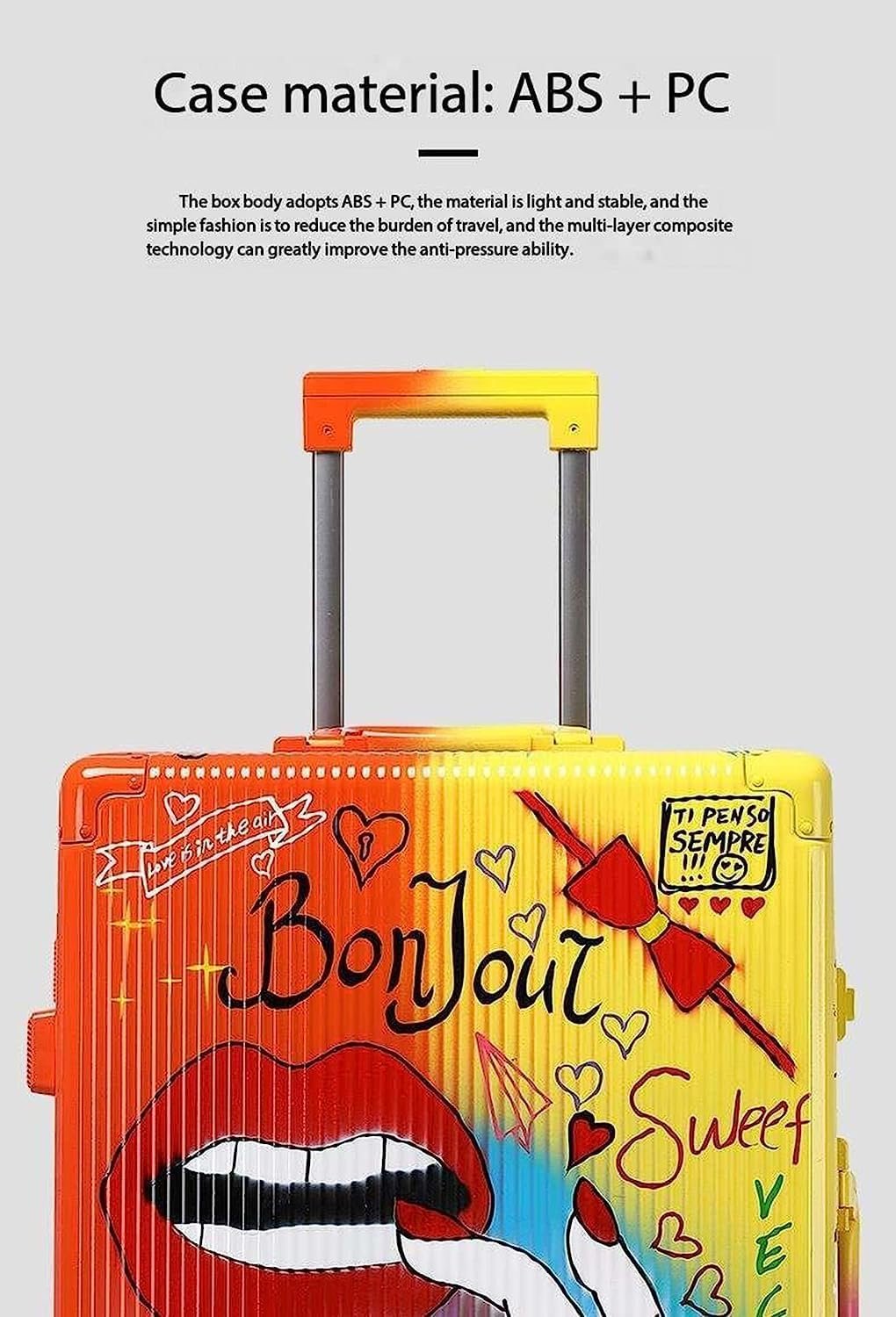 Practical Luggage Large Capacity Suitcases with Wheels Fashion Graffiti Luggage Adjustable Trolley Carry On Luggage Security Combination Lock Easy to Move