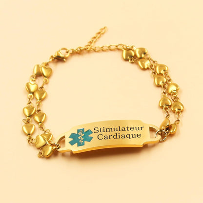 JunyiDIY Women’s Medical Alert Bracelet, Double Layer Adjustable Health Safety ID Gold Plated Stainless Steel Medical Emergency Bracelets Waterproof for Women YA5200