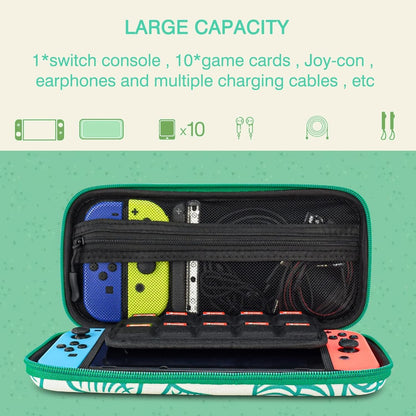 DLseego Animal Crossing Switch/Switch OLED Carrying Case Protective Hard Shell 10 Game Card Slots Slim Travel Storage Bag Switch/Switch OLED Accessories with 4PCS New Leaf Thumb Grips Caps