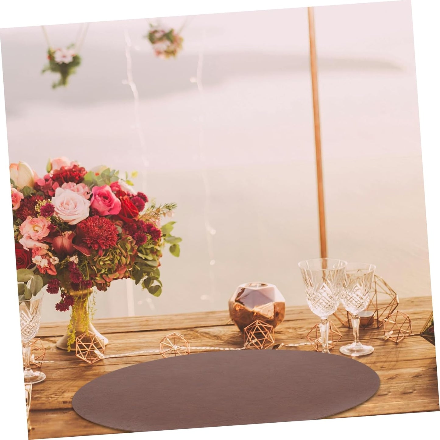 OSOLADY 6pcs Round Faux Leather Placemats Washable Pu Mats for Dining Kitchen Easy Maintenance Stylish Tabletop Protector