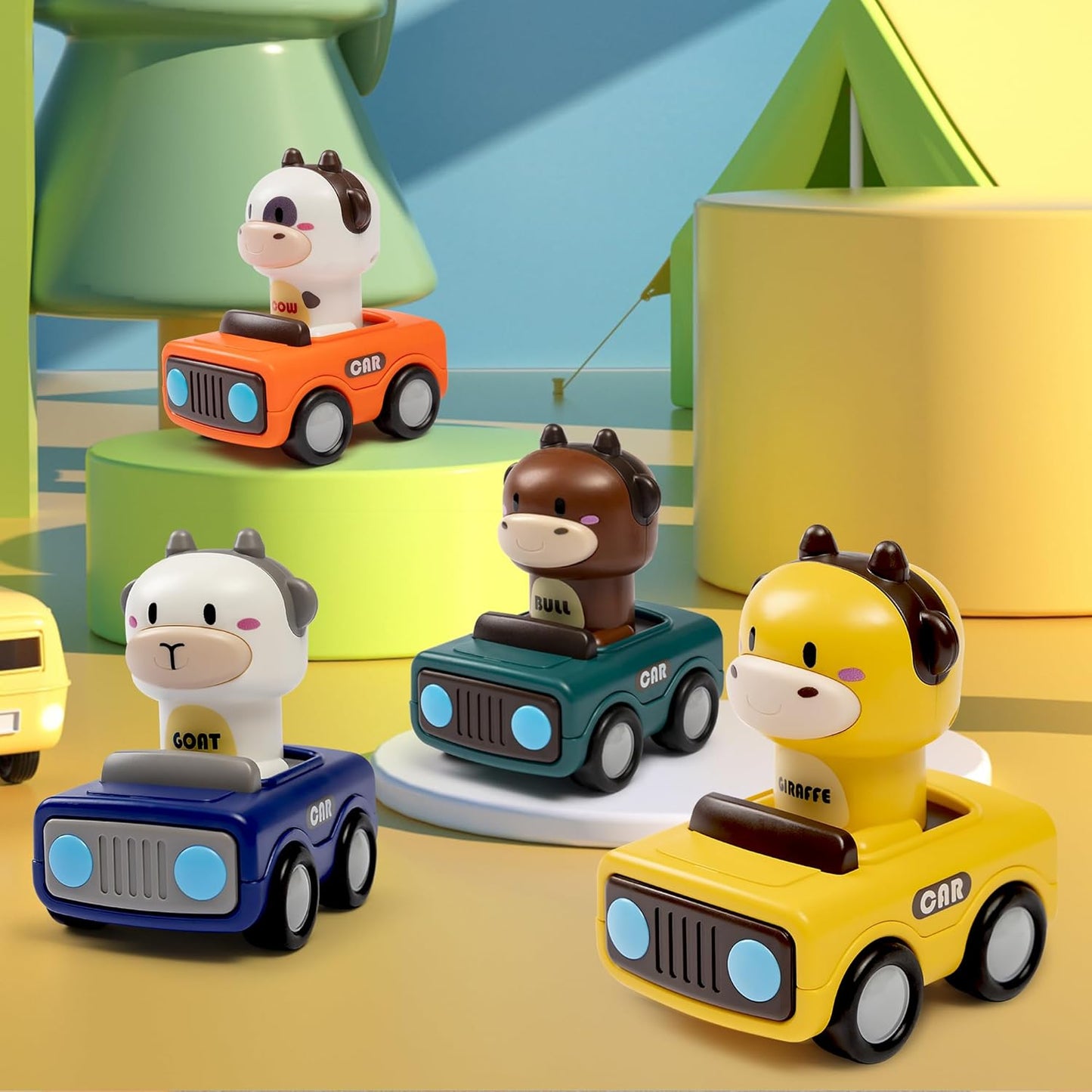 4 PCS Press and Go Cars Toys for 1 2 3 Year Old Boy, Infant Animal Racing Car for Toddlers 1-3, 1 Year Old Boy Girl Gifts Baby Play Vehicle Set, 1st Birthday Gifts, Pull Back Car Toy for 6-18 Months