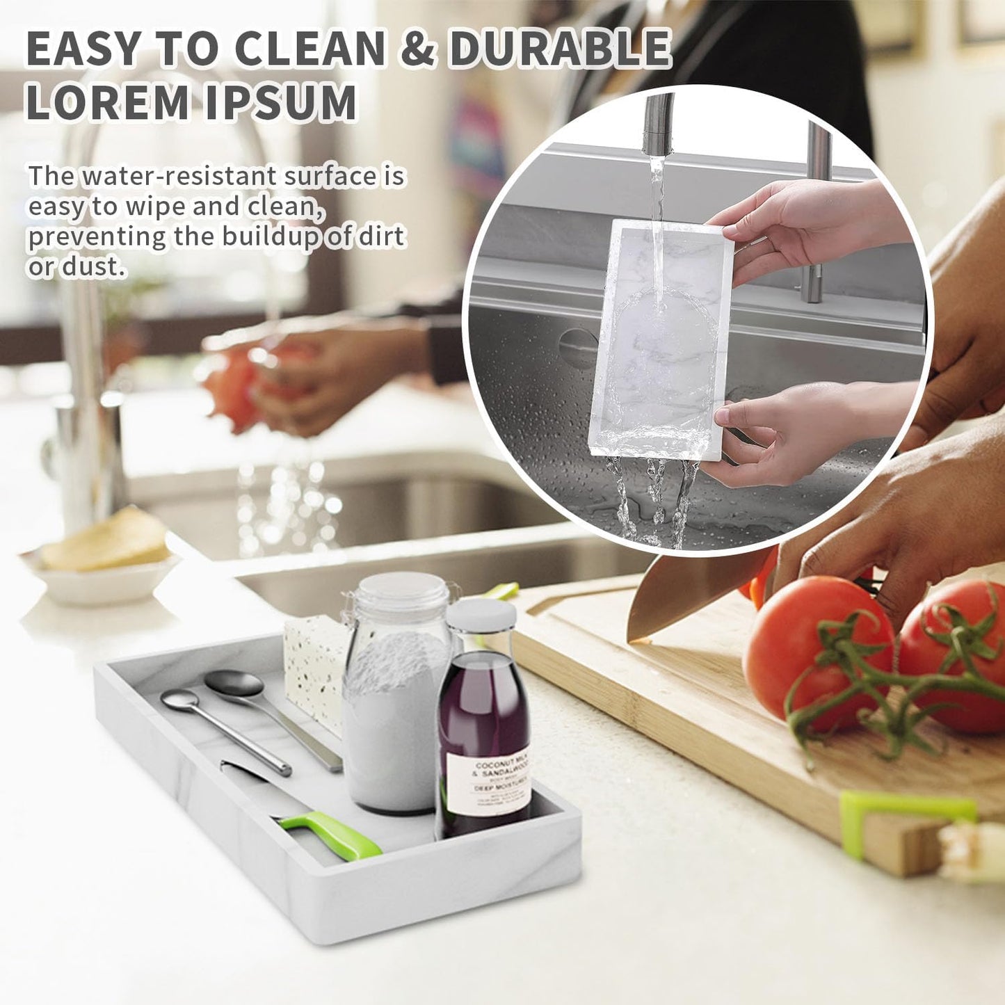 KEUTHON Silicone Vanity Tray, Rectangular, Marble Pattern, 7.8x3.9in, Modern, Non-Slip, Easy to Clean, Bathroom/Vanity Organization, Decorative Tray, Kitchen Counter